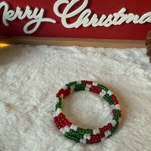 Artisan Festive Christmas Beaded Memory Wire Bracelet